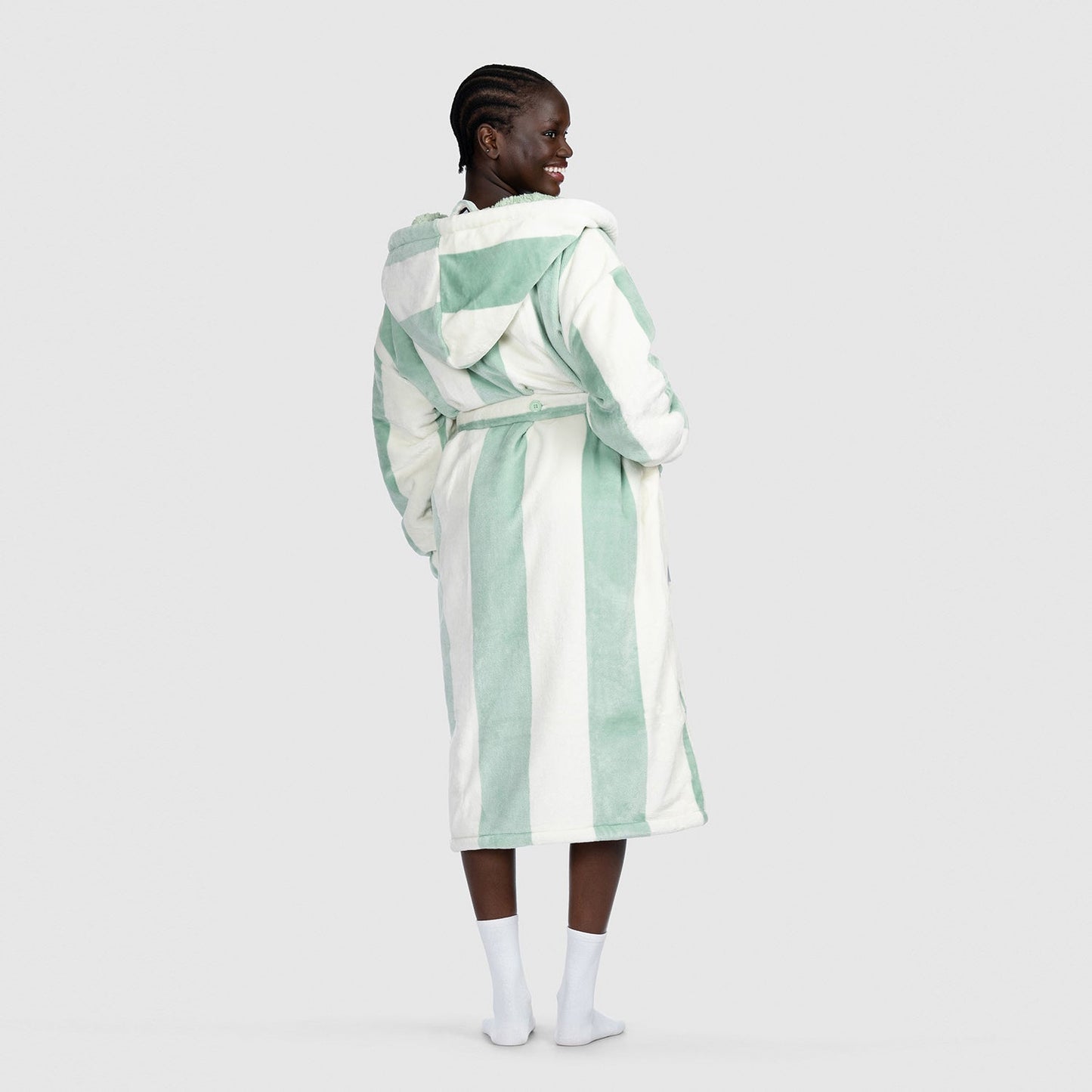 Sage Stripe Sherpa Dressing Gown