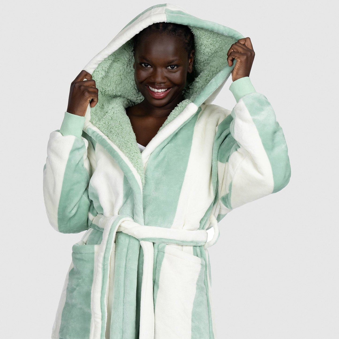 Sage Stripe Sherpa Dressing Gown