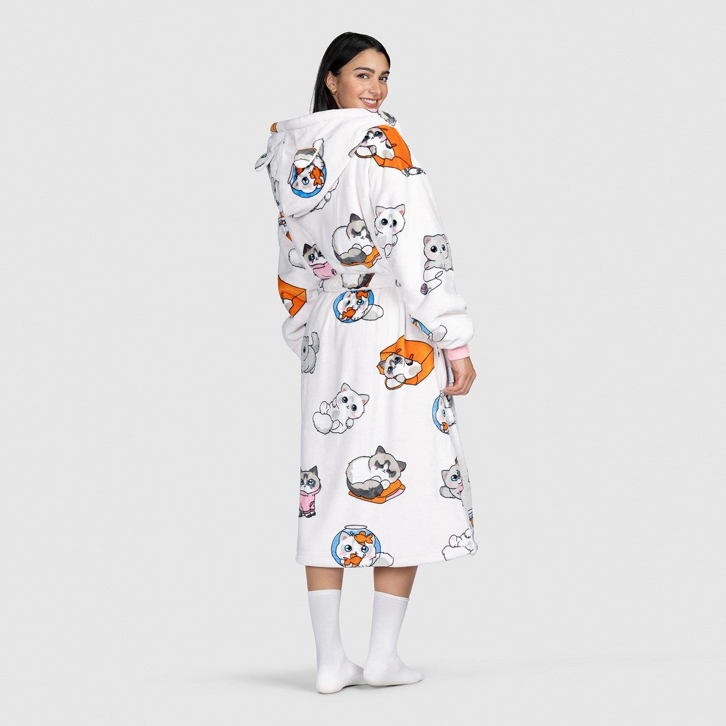 Grey Cat Sherpa Dressing Gown