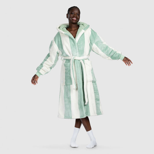 Sage Stripe Sherpa Dressing Gown