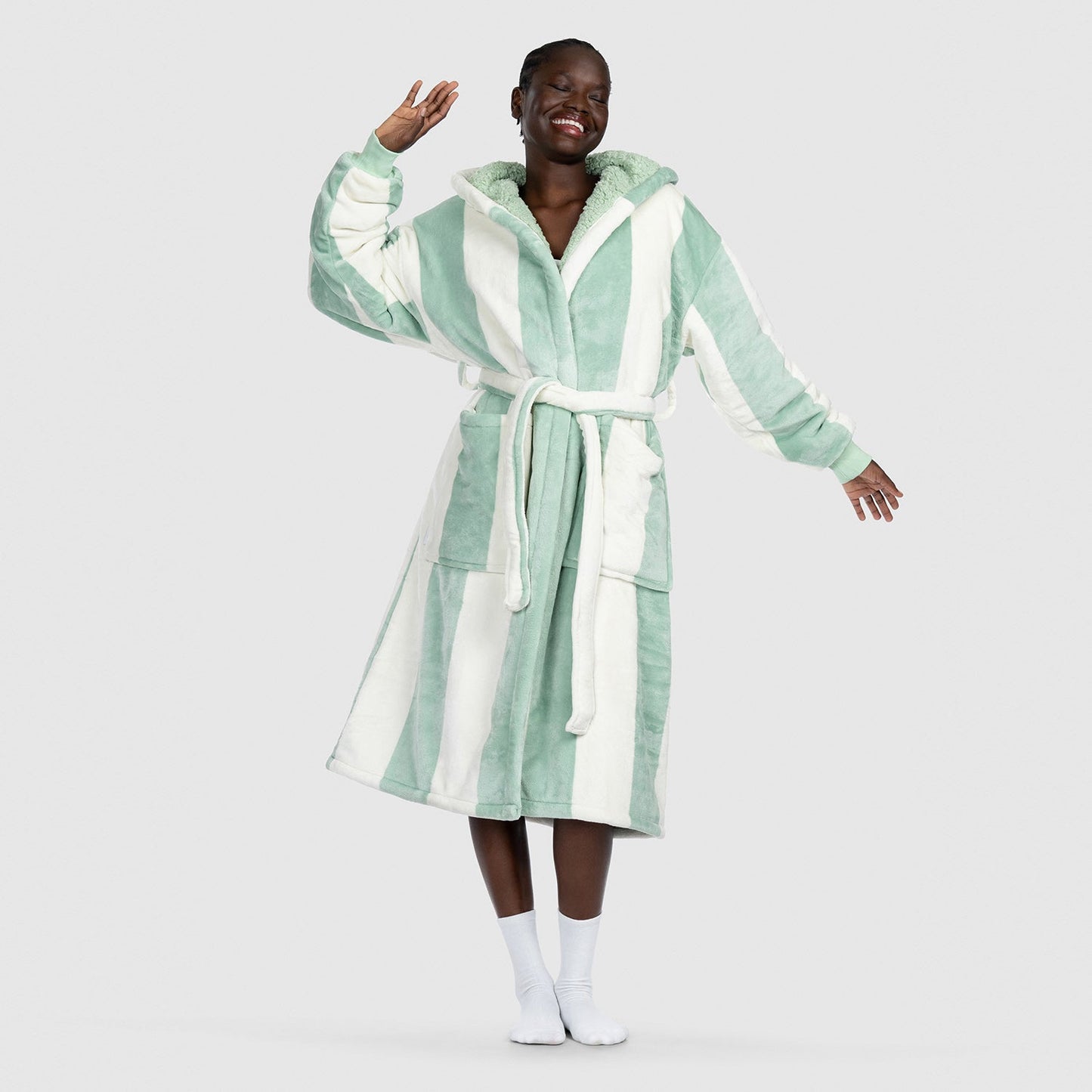 Sage Stripe Sherpa Dressing Gown