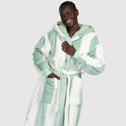 Sage Stripe Sherpa Dressing Gown